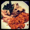 smoked salmon, mushrooms, spinach & sweet potato hash browns